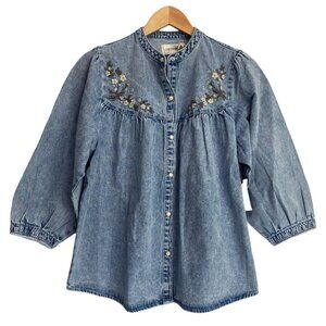 Driftwood embroidered denim top